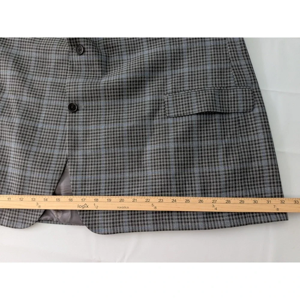 Ralph Lauren Executive‎ Silk Wool Glen Plaid Sport Coat Blazer Grey Blue 54R